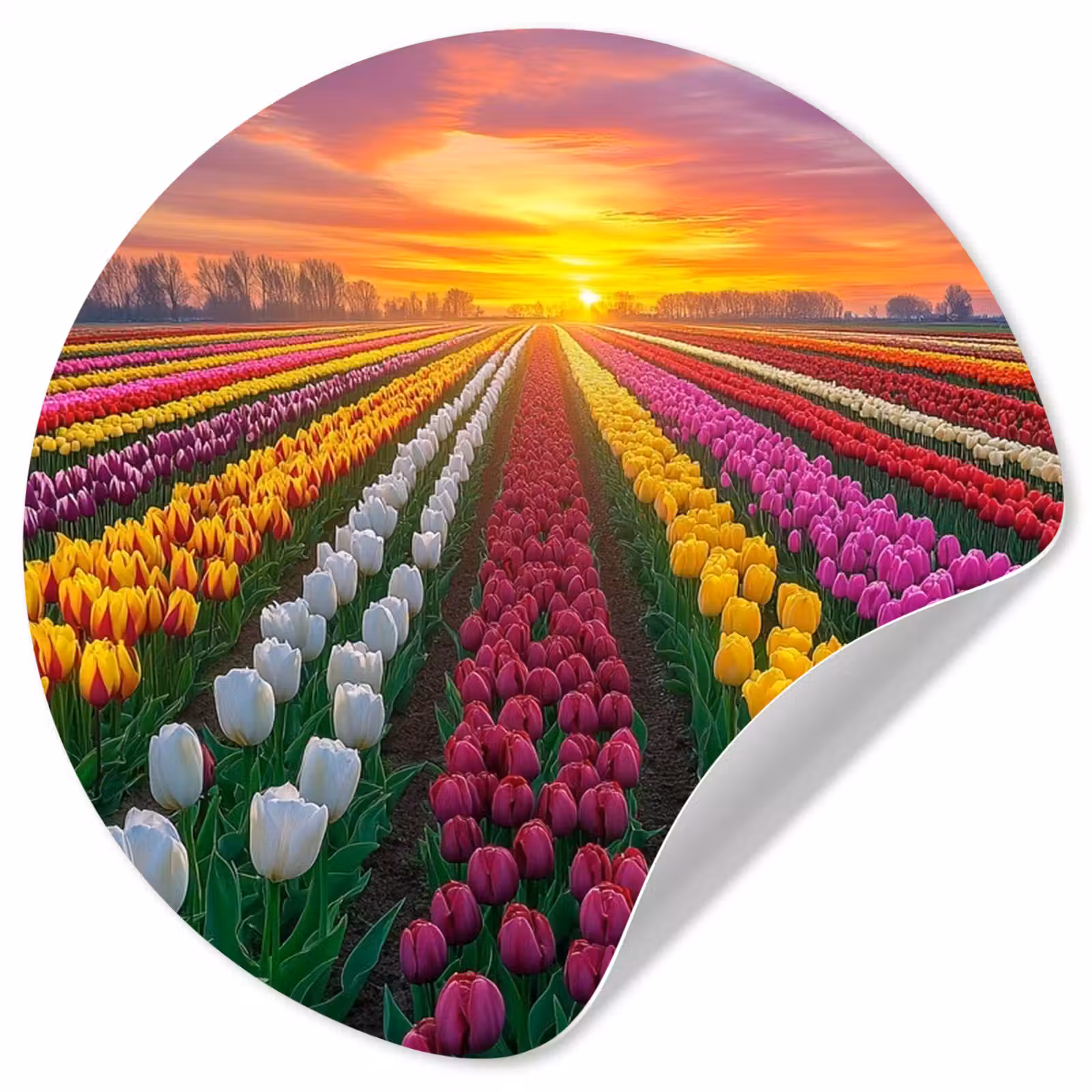 Behangcirkel - Tulpenveld - Zonsondergang - Kleurrijk — 1