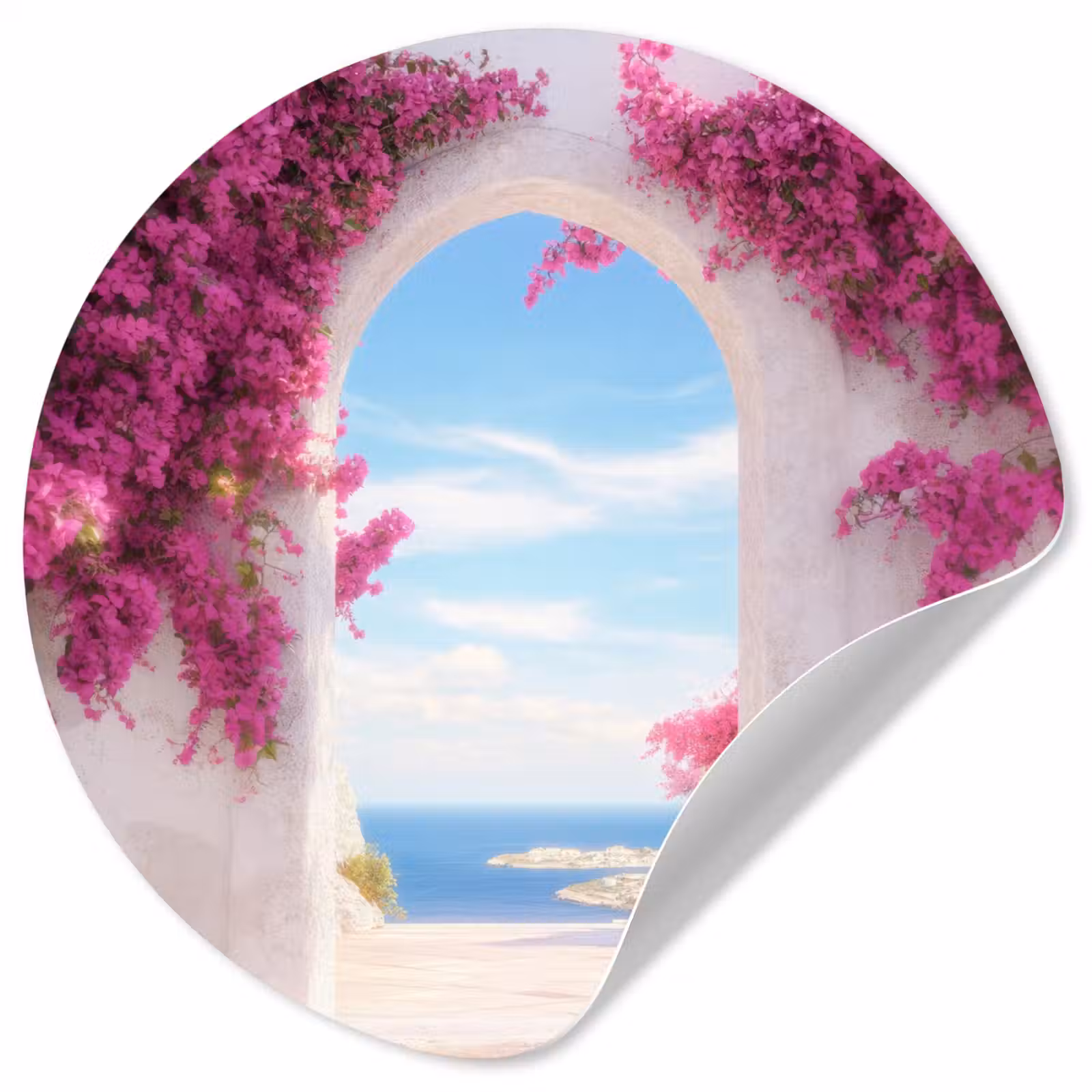 Behangcirkel - Zee - Roze - Bloemen - Poort — 1