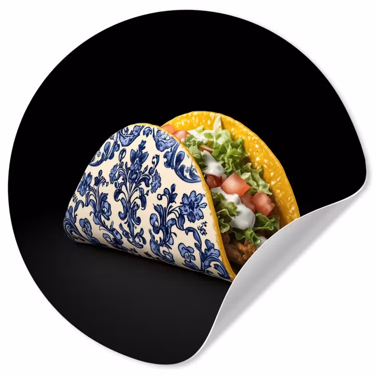 Behangcirkel - Taco - Vlees - Salade - Delftsblauw - Motief — 1