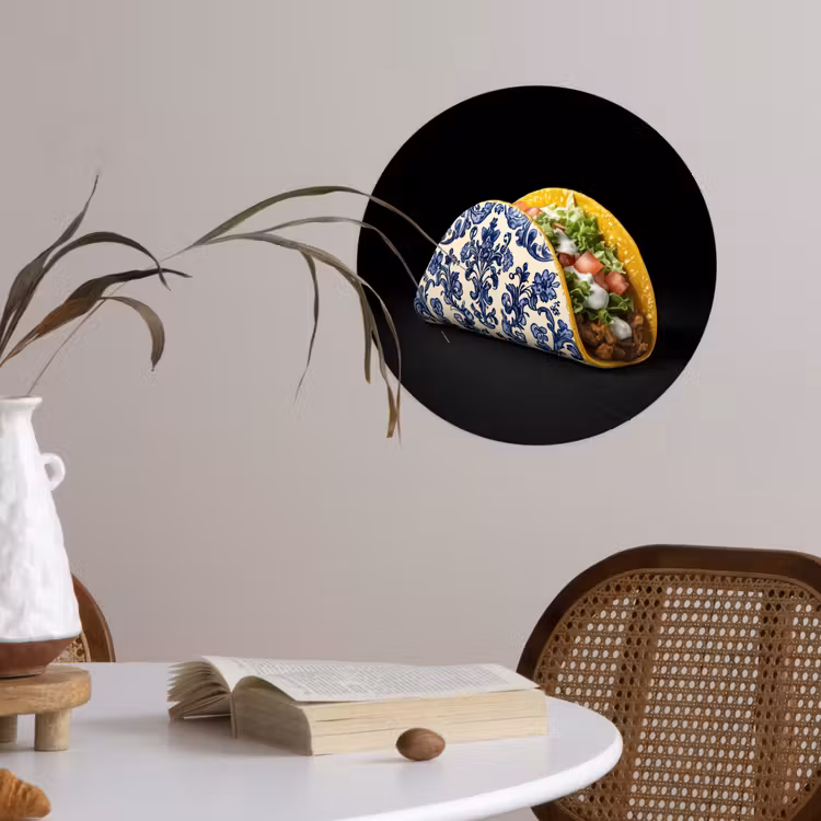 Behangcirkel - Taco - Vlees - Salade - Delftsblauw - Motief — 4