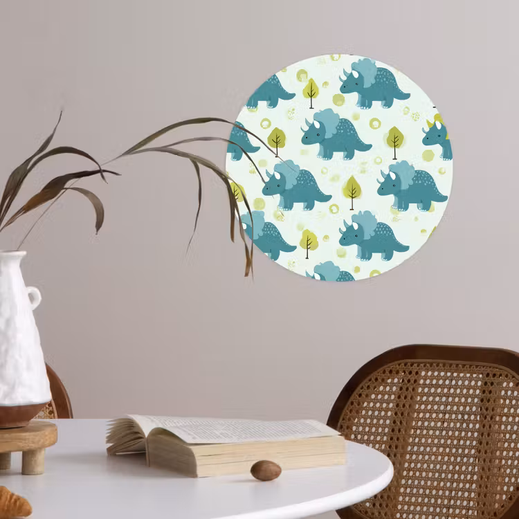 Behangcirkel - Triceratop - Blauw - Stippen - Boompjes — 4