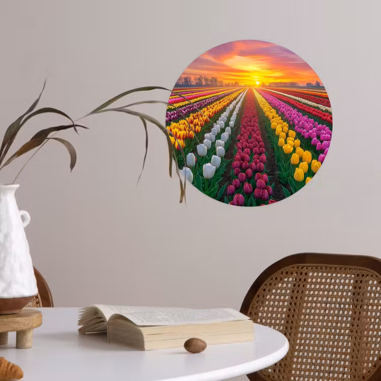 Behangcirkel - Tulpenveld - Zonsondergang - Kleurrijk — 4