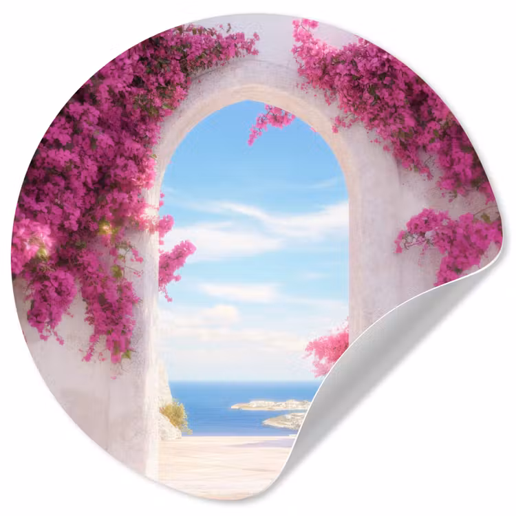 Behangcirkel - Zee - Roze - Bloemen - Poort — 1