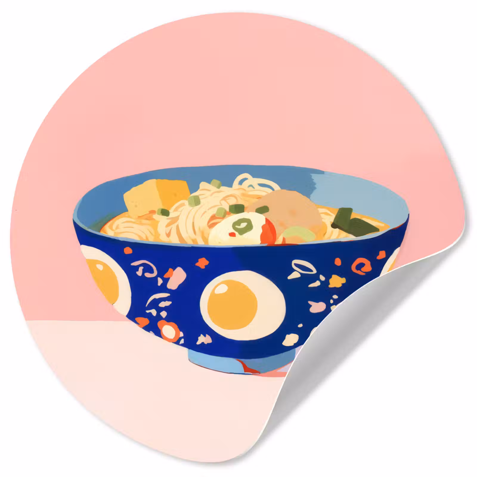 Behangcirkel - Noodles - Kom - Blauw - Illustratie — 1