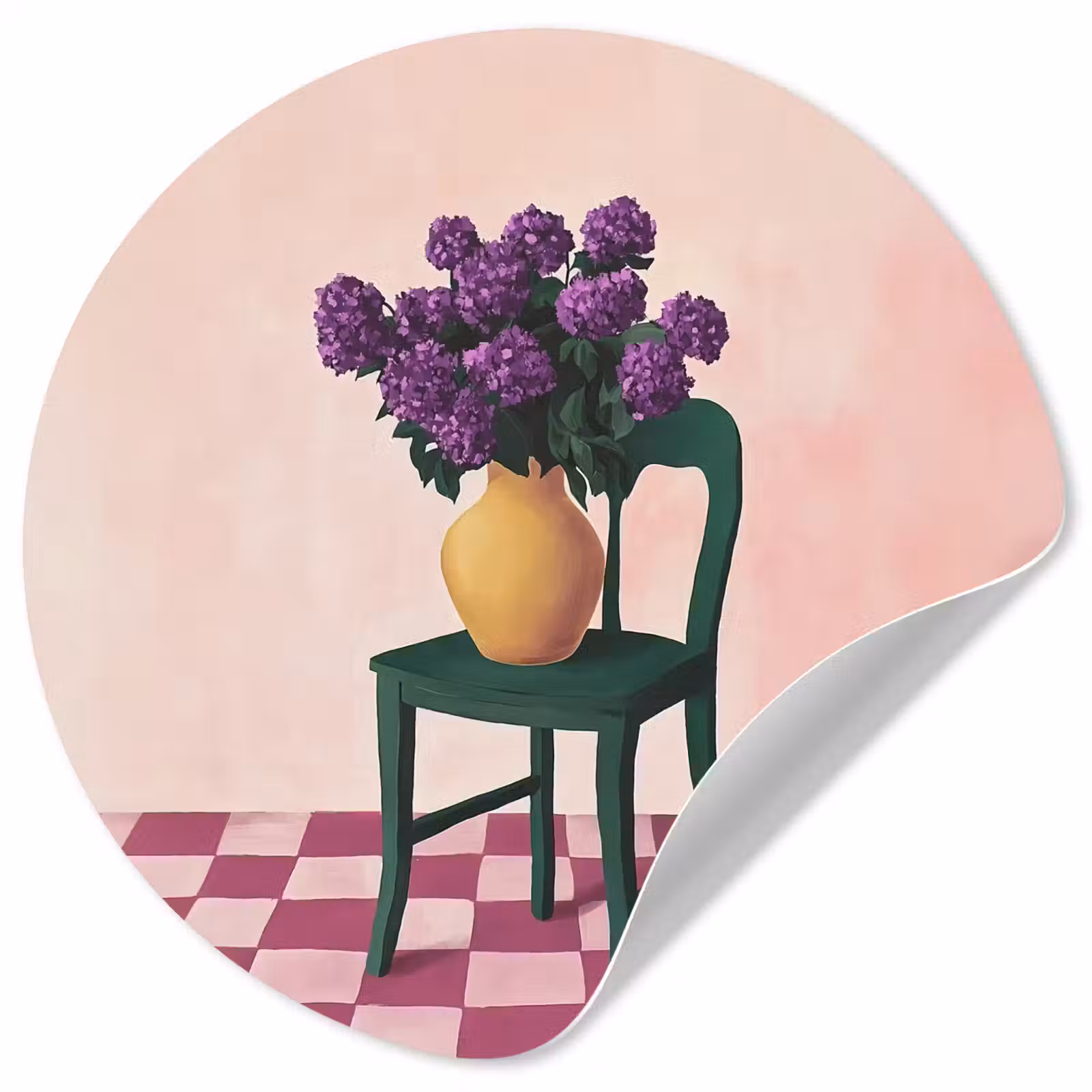 Behangcirkel - Stoel - Vaas - Bloemen - Geblokt — 1