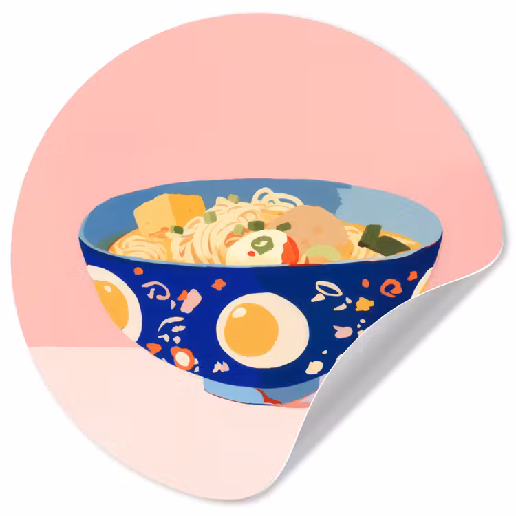 Behangcirkel - Noodles - Kom - Blauw - Illustratie — 1