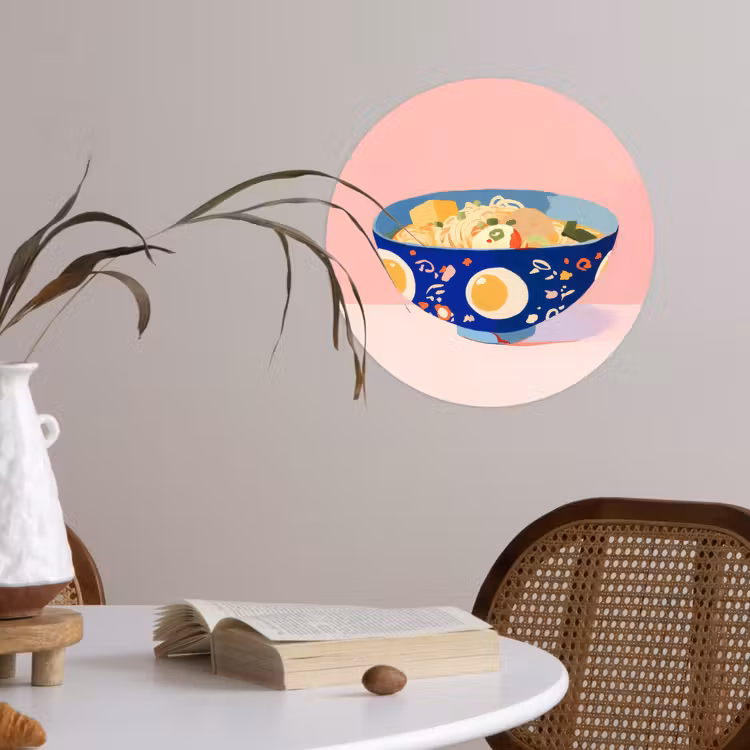 Behangcirkel - Noodles - Kom - Blauw - Illustratie — 4