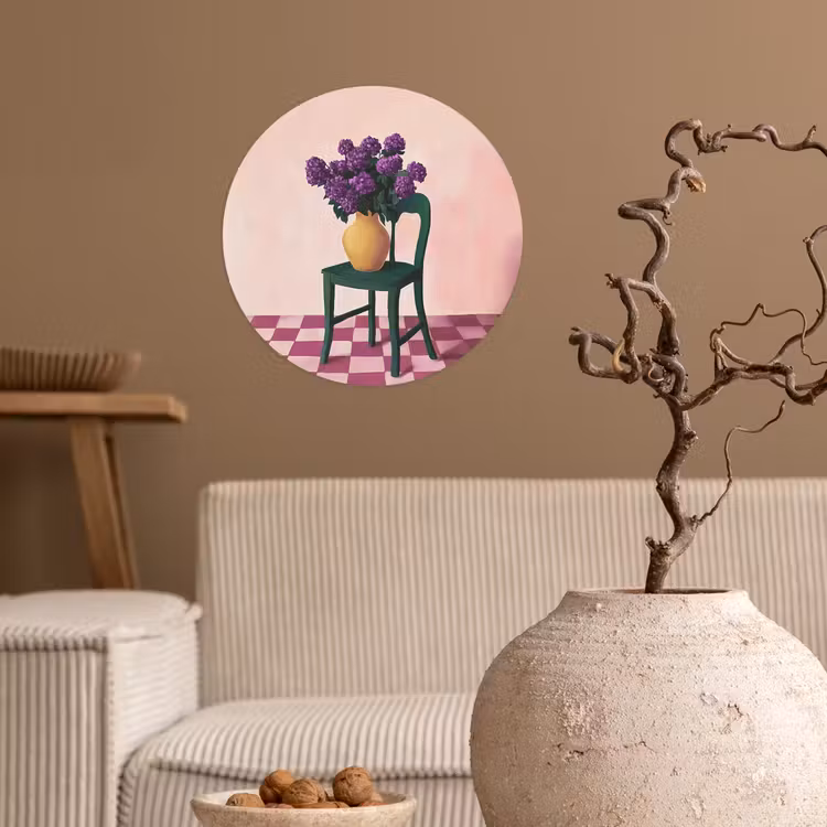 Behangcirkel - Stoel - Vaas - Bloemen - Geblokt — 2