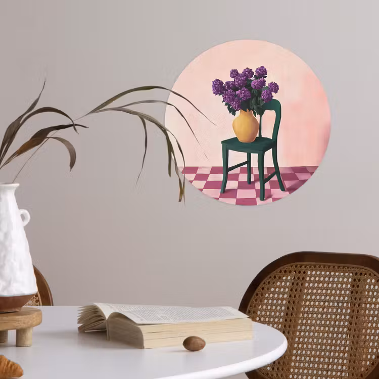 Behangcirkel - Stoel - Vaas - Bloemen - Geblokt — 4