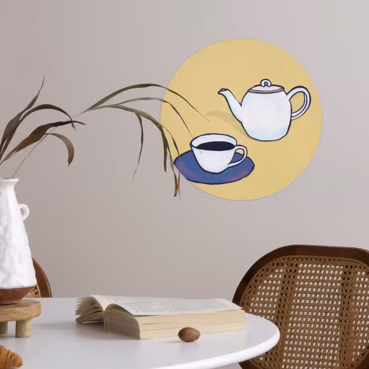 Behangcirkel - Theepot - Kopje - Beige - Illustratie — 4