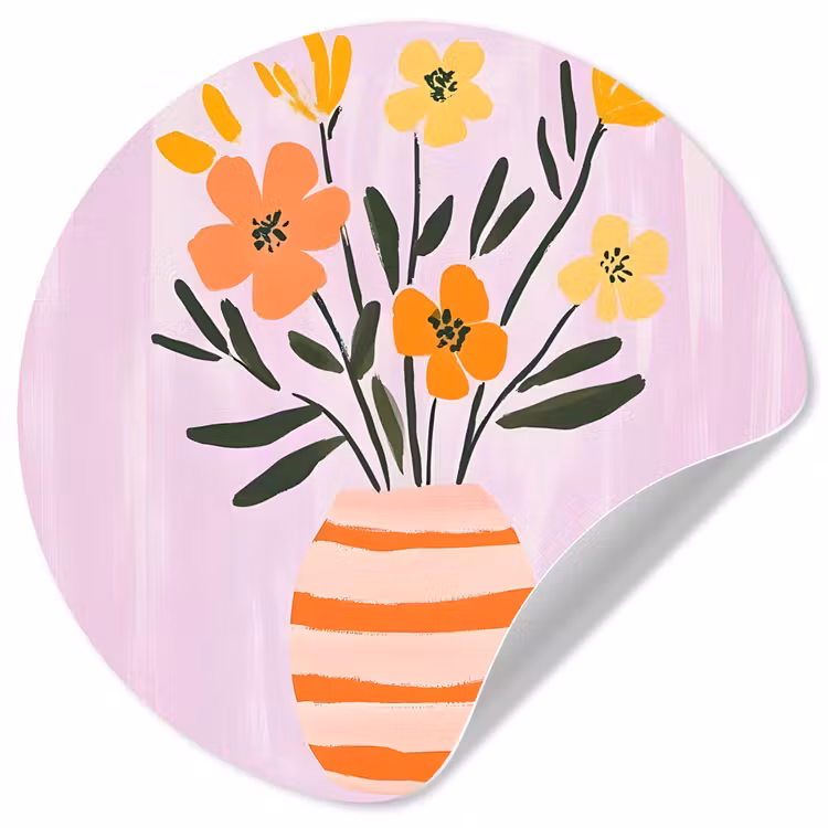 Behangcirkel - Vaas - Gestreept - Bloemen - Oranje — 1