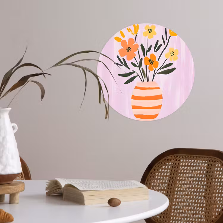 Behangcirkel - Vaas - Gestreept - Bloemen - Oranje — 4