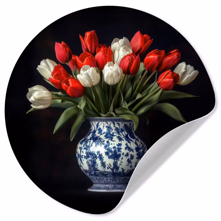 Behangcirkel - Rode - Bloemen - Tulpen - Vaas — 1
