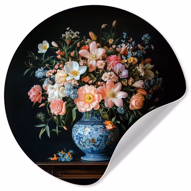 Behangcirkel - Roze - Bloemen - Vaas - Kleuren — 1