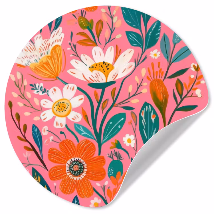 Behangcirkel - Roze - Bloemen - Wit - Oranje — 1