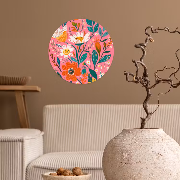 Behangcirkel - Roze - Bloemen - Wit - Oranje — 2
