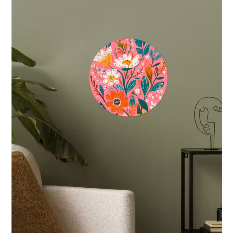 Behangcirkel - Roze - Bloemen - Wit - Oranje — 3