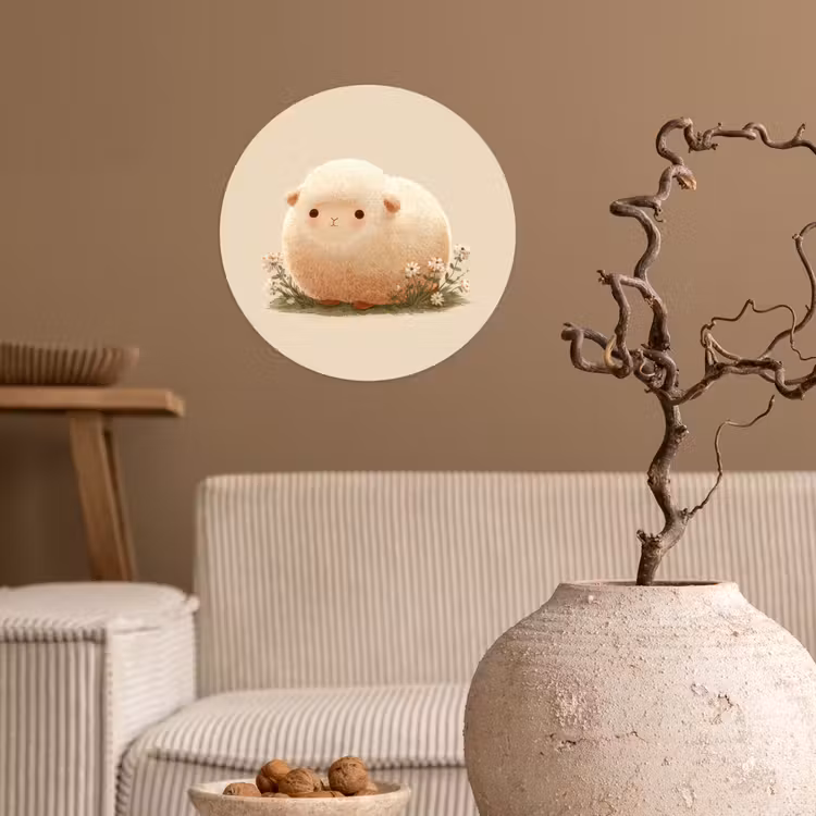 Behangcirkel - Schaap - Beige - Bloemen — 2