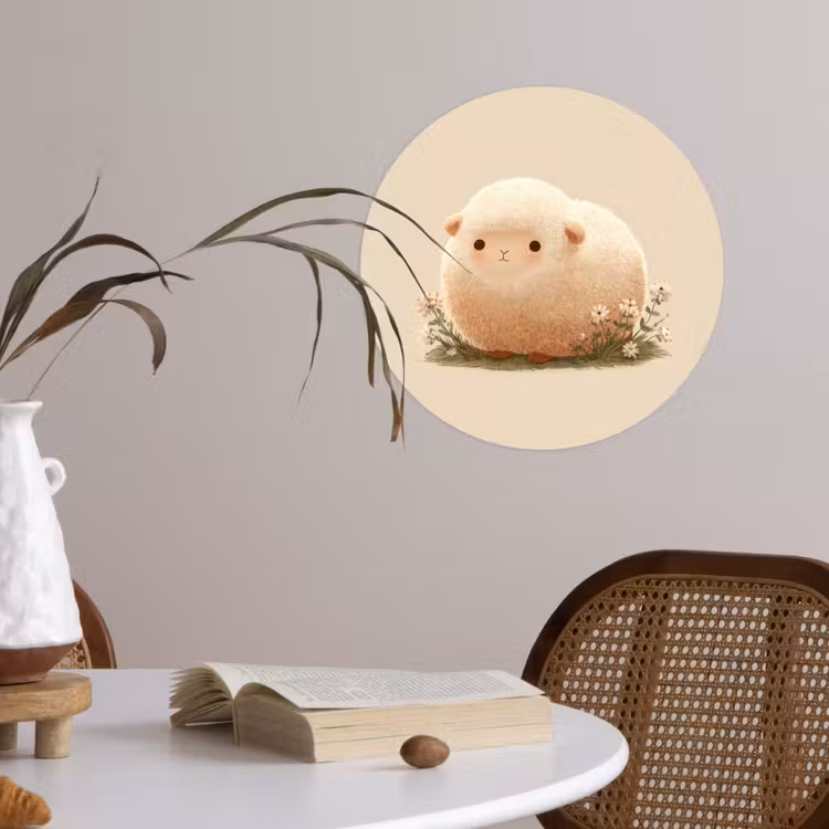 Behangcirkel - Schaap - Beige - Bloemen — 4