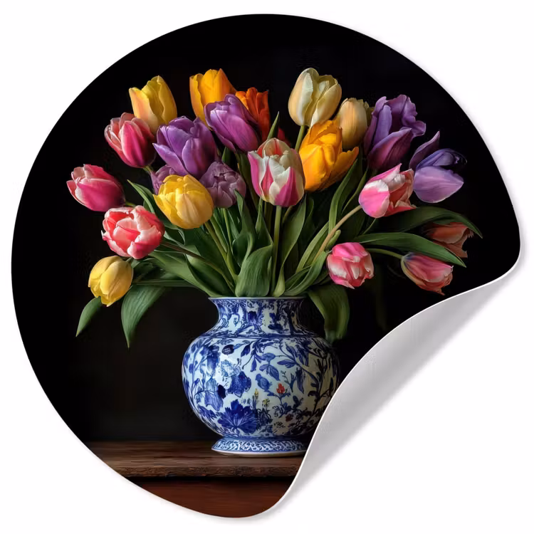 Behangcirkel - Tulpen - Kleuren - Hout - Vaas — 1