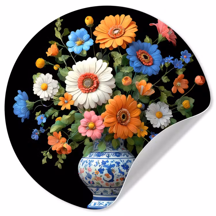 Behangcirkel - Vaas - Boeket - Bloemen - Kleur — 1