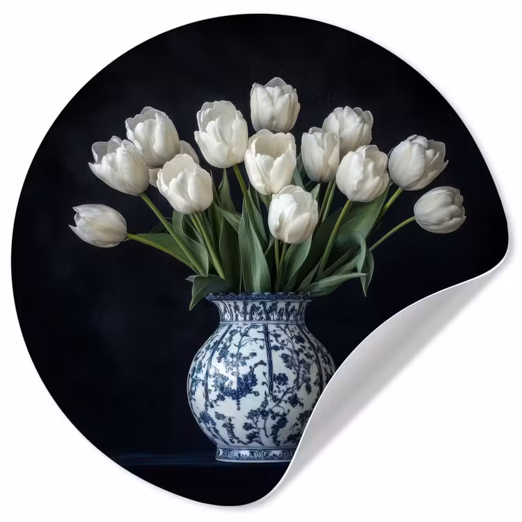 Behangcirkel - Wit - Bloemen - Tulpen - Vaas — 1