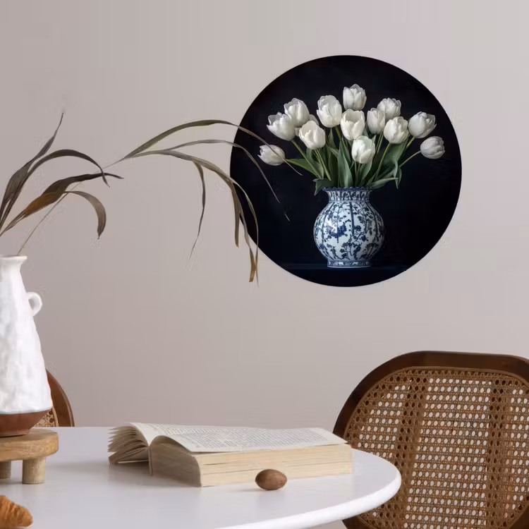 Behangcirkel - Wit - Bloemen - Tulpen - Vaas — 4