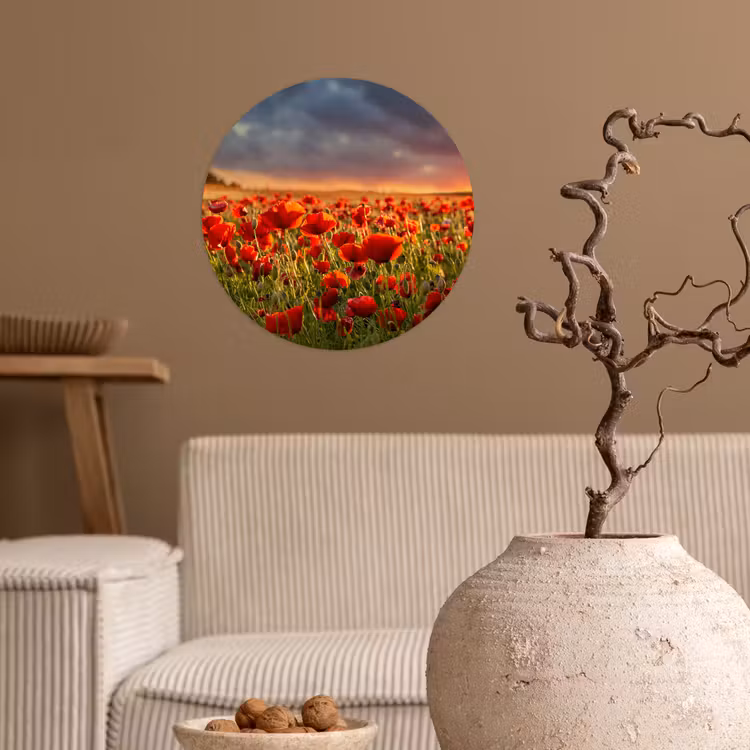 Behangcirkel - Zonsondergang - Klaprozen - Rood - Bloemen - Veld - Natuur — 2
