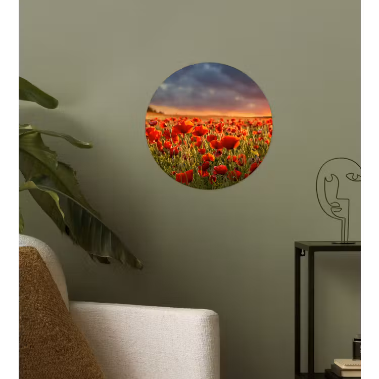 Behangcirkel - Zonsondergang - Klaprozen - Rood - Bloemen - Veld - Natuur — 3