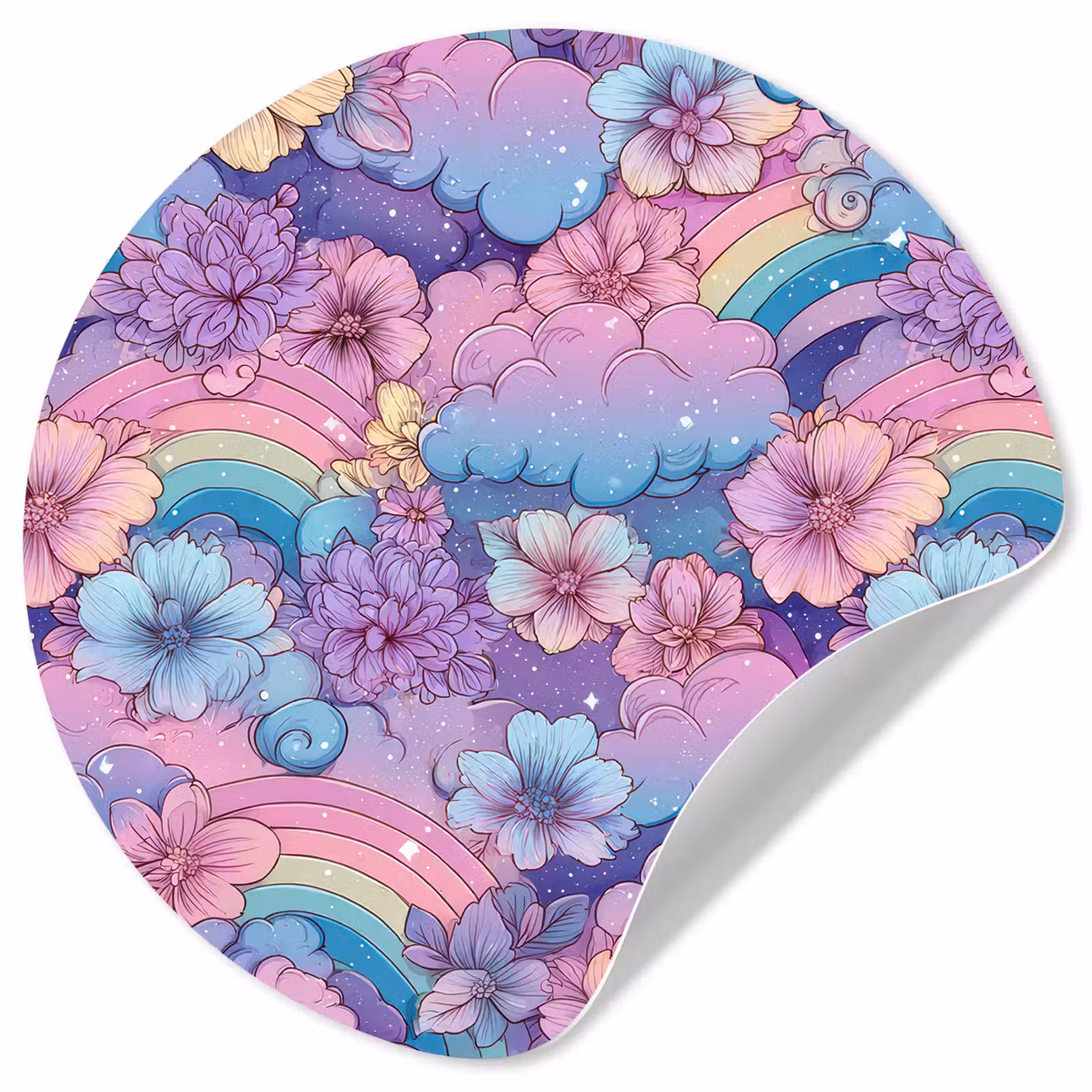Behangcirkel - Regenbogen - Bloemen - Kleurrijk - Wolken — 1