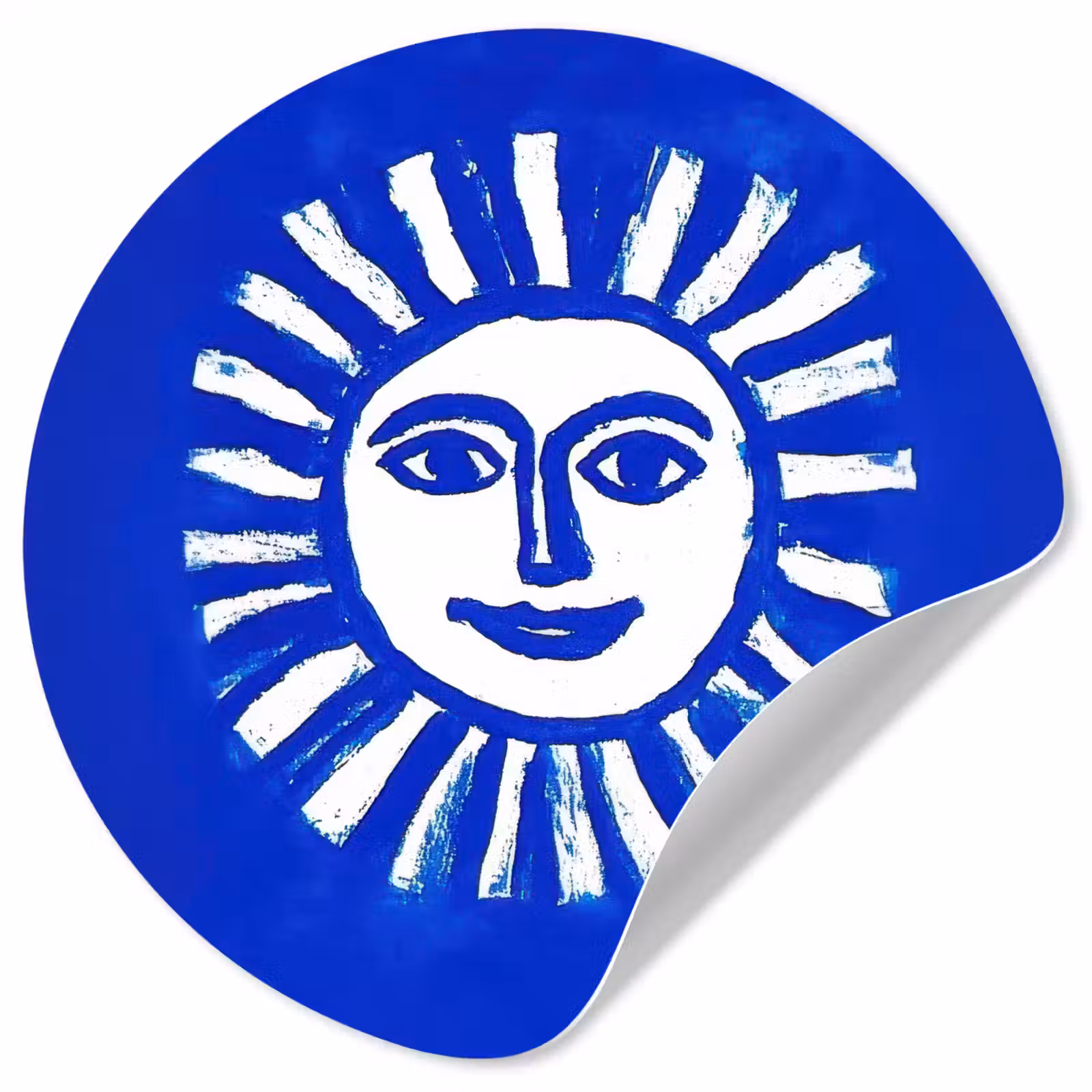 Behangcirkel - Zon - Gezicht - Penseelstructuur - Blauw — 1