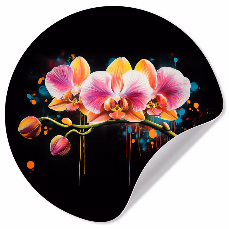 Behangcirkel - Orchidee - Graffiti - Kleurrijk - Bloemen - Abstract — 1