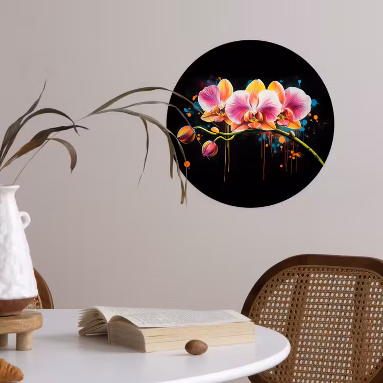 Behangcirkel - Orchidee - Graffiti - Kleurrijk - Bloemen - Abstract — 4
