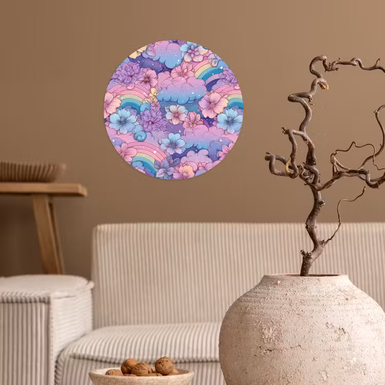 Behangcirkel - Regenbogen - Bloemen - Kleurrijk - Wolken — 2