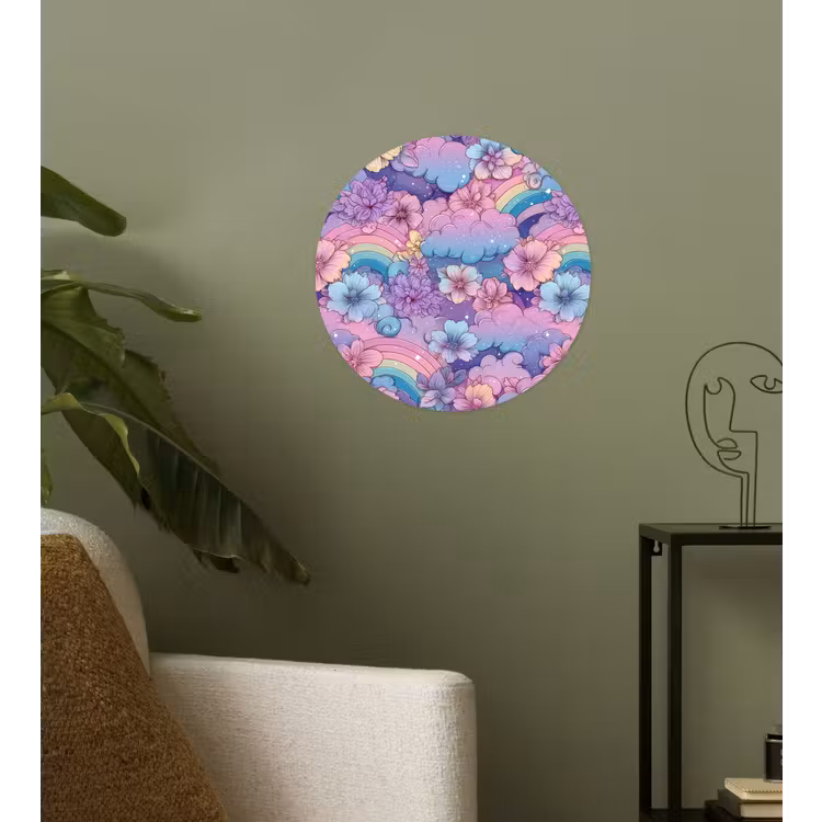 Behangcirkel - Regenbogen - Bloemen - Kleurrijk - Wolken — 3