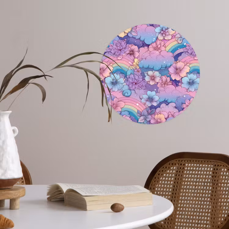 Behangcirkel - Regenbogen - Bloemen - Kleurrijk - Wolken — 4