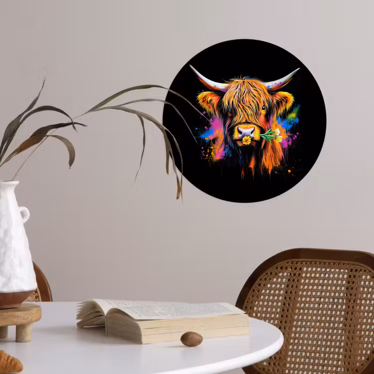 Behangcirkel - Schotse Hooglander - Graffiti - Kleurrijk - Bloem - Dieren — 4