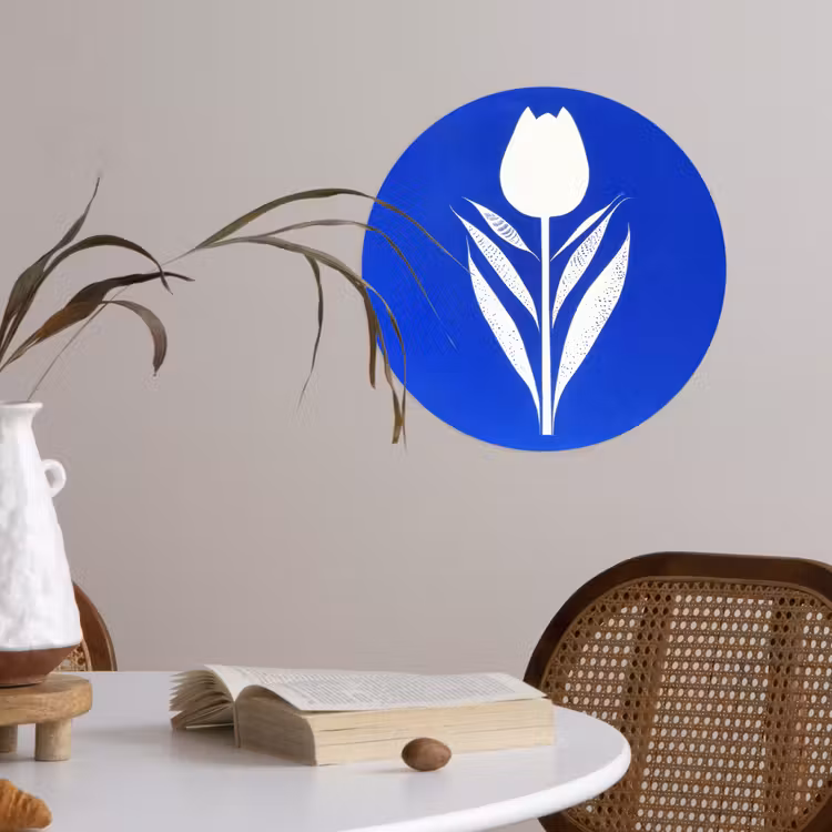 Behangcirkel - Tulp - Minimalistisch - Bladeren - Wit — 4