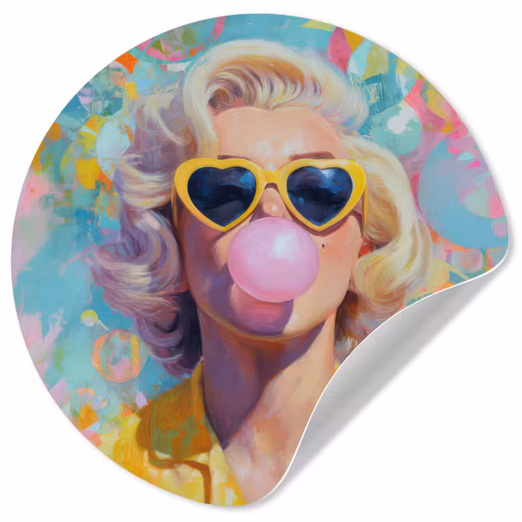 Behangcirkel - Vrouw - Blond - Roze kauwgom - Kleurrijk - Pastel — 1