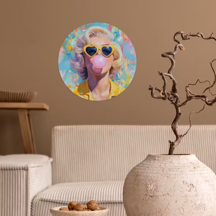 Behangcirkel - Vrouw - Blond - Roze kauwgom - Kleurrijk - Pastel — 2
