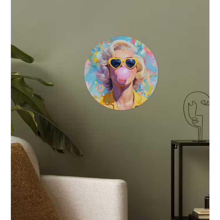 Behangcirkel - Vrouw - Blond - Roze kauwgom - Kleurrijk - Pastel — 3