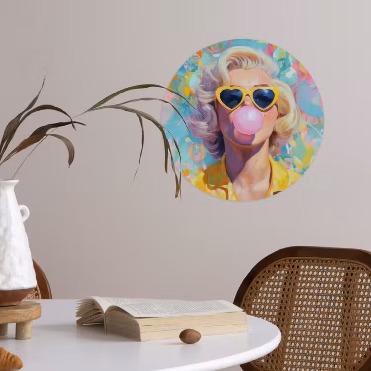 Behangcirkel - Vrouw - Blond - Roze kauwgom - Kleurrijk - Pastel — 4