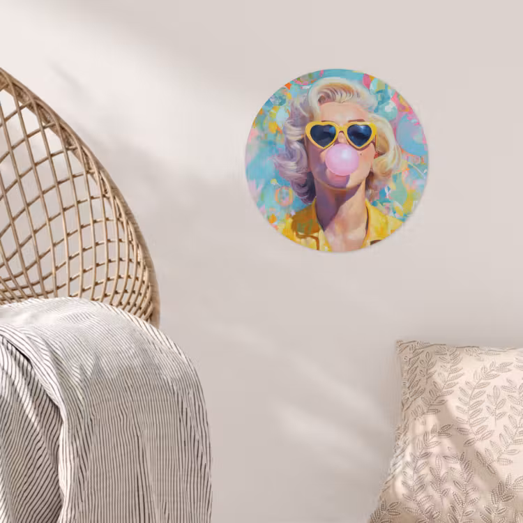 Behangcirkel - Vrouw - Blond - Roze kauwgom - Kleurrijk - Pastel — 5