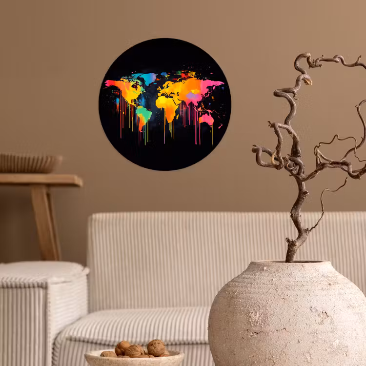 Behangcirkel - Wereldkaart - Verf - Kleurrijk - Graffiti - Wereld — 2