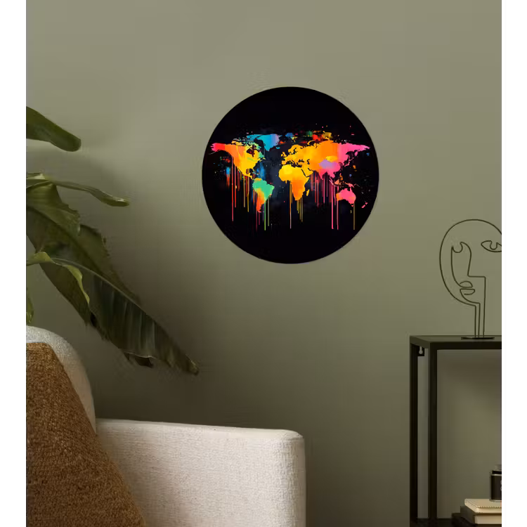 Behangcirkel - Wereldkaart - Verf - Kleurrijk - Graffiti - Wereld — 3