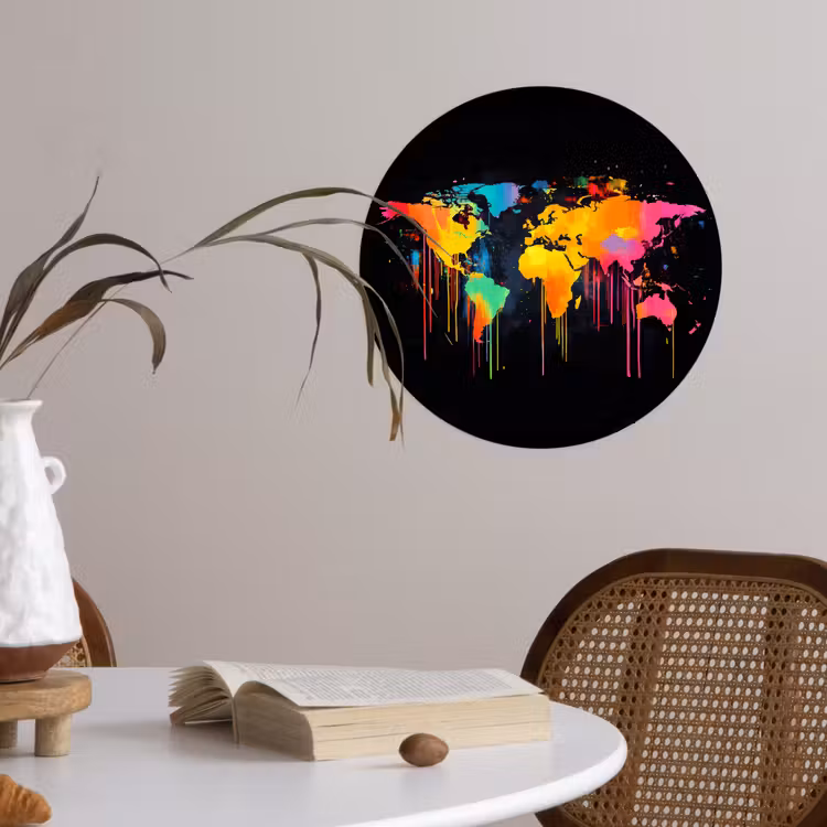 Behangcirkel - Wereldkaart - Verf - Kleurrijk - Graffiti - Wereld — 4