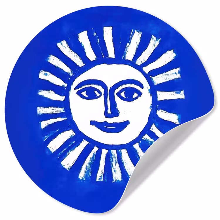 Behangcirkel - Zon - Gezicht - Penseelstructuur - Blauw — 1
