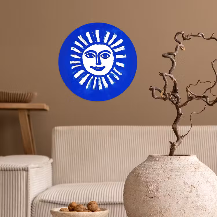 Behangcirkel - Zon - Gezicht - Penseelstructuur - Blauw — 2