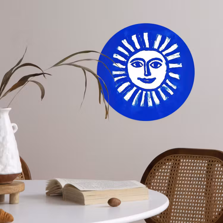 Behangcirkel - Zon - Gezicht - Penseelstructuur - Blauw — 4