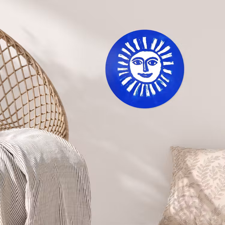 Behangcirkel - Zon - Gezicht - Penseelstructuur - Blauw — 5